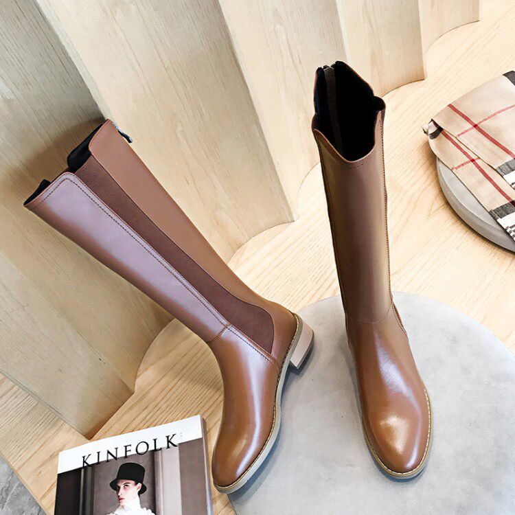 ins strong push self-retention 2020 but the knee leather riding boots tide brown handsome boots plus velvet thin winter