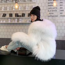  Woven raccoon fur grass coat female hooded short car strip long-sleeved white coat young 2021 winter new