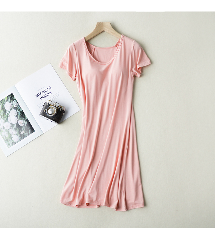 Phương thức với pad ngực ngắn tay nightdress miễn phí áo ngực phần mỏng lỏng kích thước lớn nhà ăn mặc nữ mùa hè dịch vụ nhà