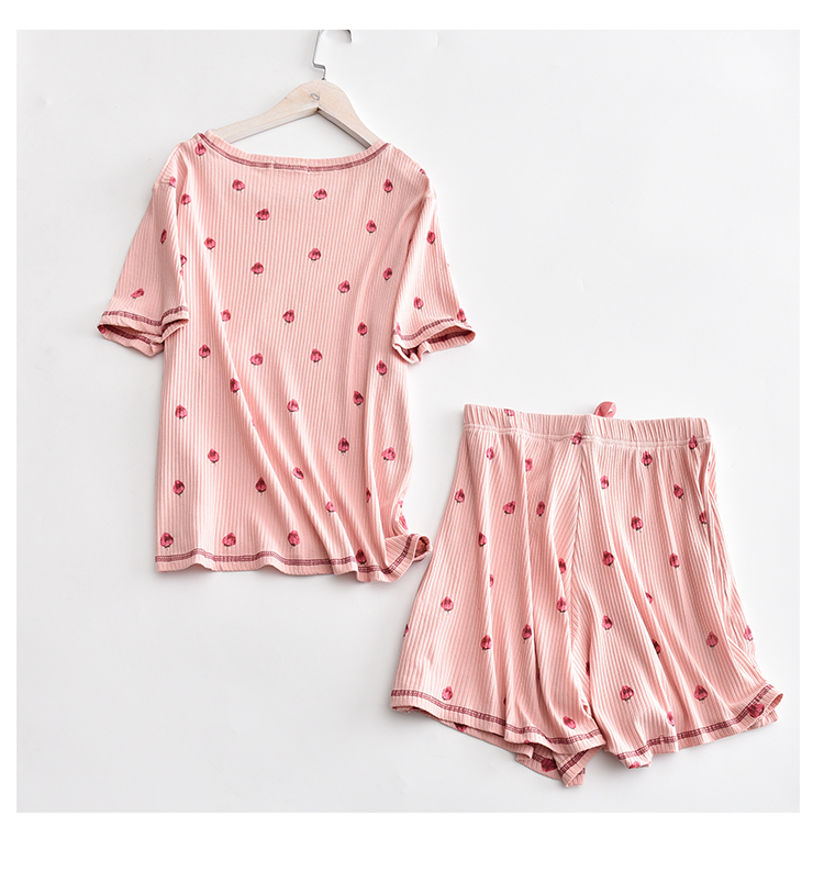 2018 cotton đồ ngủ của phụ nữ mùa hè thường ngắn tay quần short cotton cuống dâu in nhà dịch vụ phù hợp với