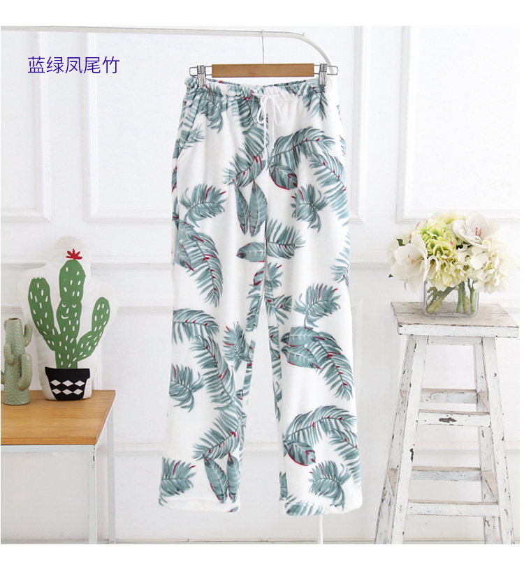 Mùa thu và mùa đông quần flannel nữ ngủ cộng với nhung dày ấm áp lỏng lẻo cỡ lớn san hô lông cừu nhà quần thời trang mặc nhà nam nữ