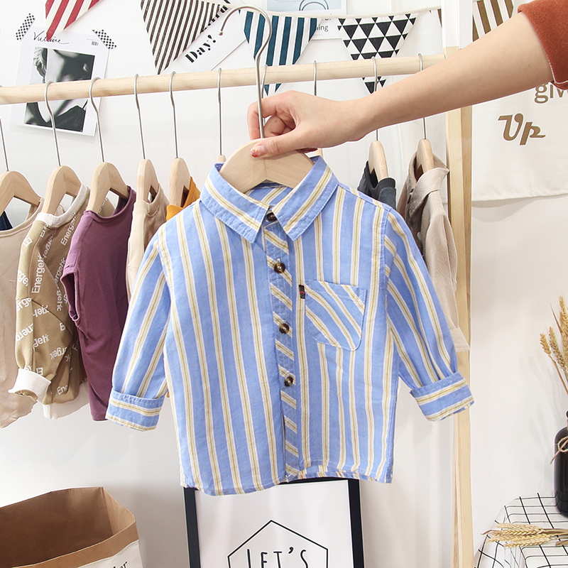 Áo sơ mi nam cotton dài tay 2019 mới bé inch quần áo sọc áo sơ mi dài tay mùa xuân và áo trẻ em mùa thu - Áo sơ mi shop đồ trẻ em