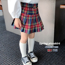abao girl skirt foreign style Plaid children pleated skirt 2021 spring dress new childrens college style skirt tide