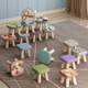 유치원 현대 간단한 작은 의자 집 아기 짧은 사각형 의자 어린이 등받이가있는 모든 단단한 나무 만화 작은 의자