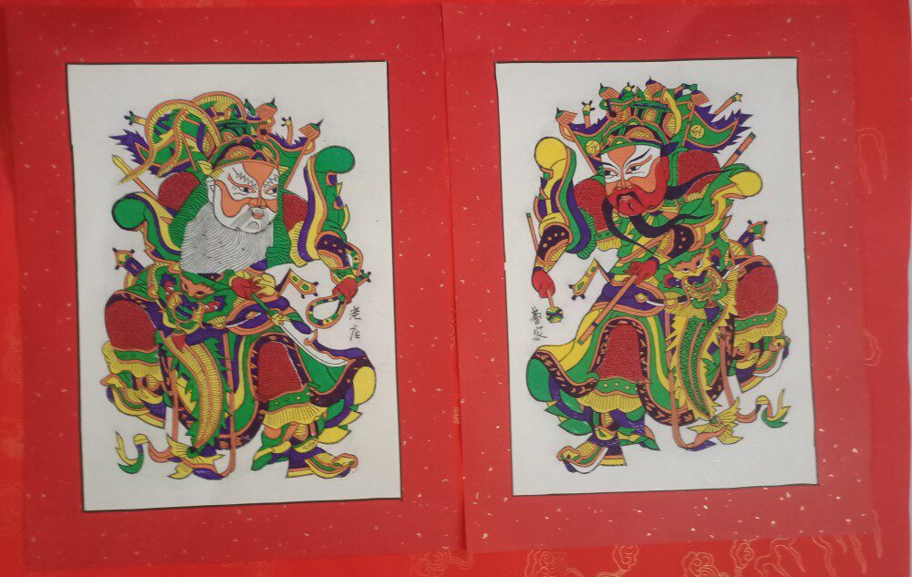 Traditional Gate Divinity Juxian Town wood version of the year painting handmade finely framed and printed gold red Winner red rim to greet the spring Nafu