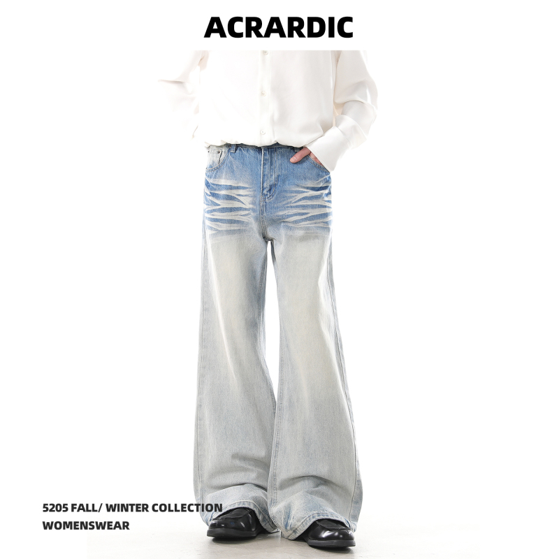 Acrardic Washed Gradient Artistic Jeans for Men, American Style, Cool and Trendy Brand, Whiskered, Slightly Flared, Slimming Long Pants