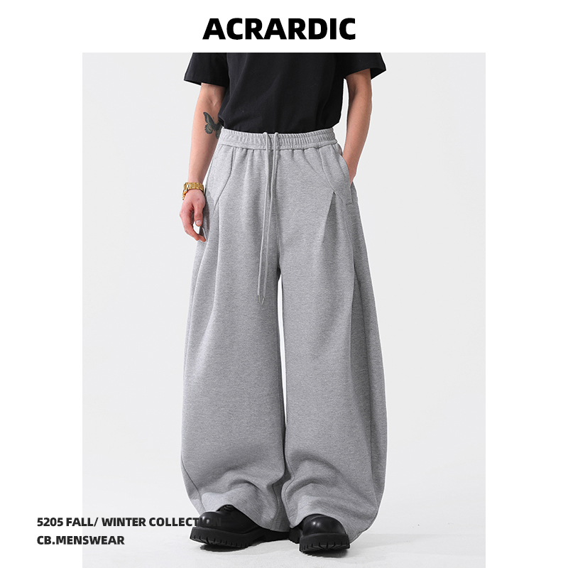 Acrardic Trendy American-Style Deconstructed Design Gray Sweatpants Cleanfit Versatile Wide-Leg Casual Sports Pants
