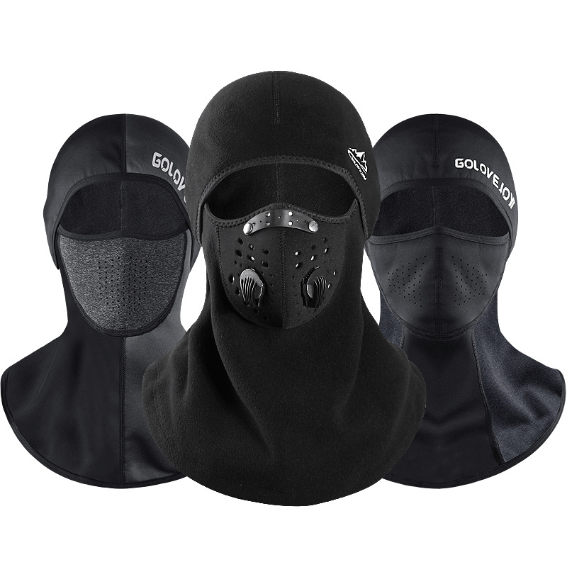 Riding fleece warm hood men's road mountain bike face mask black outdoor sports waterproof and windproof equipment