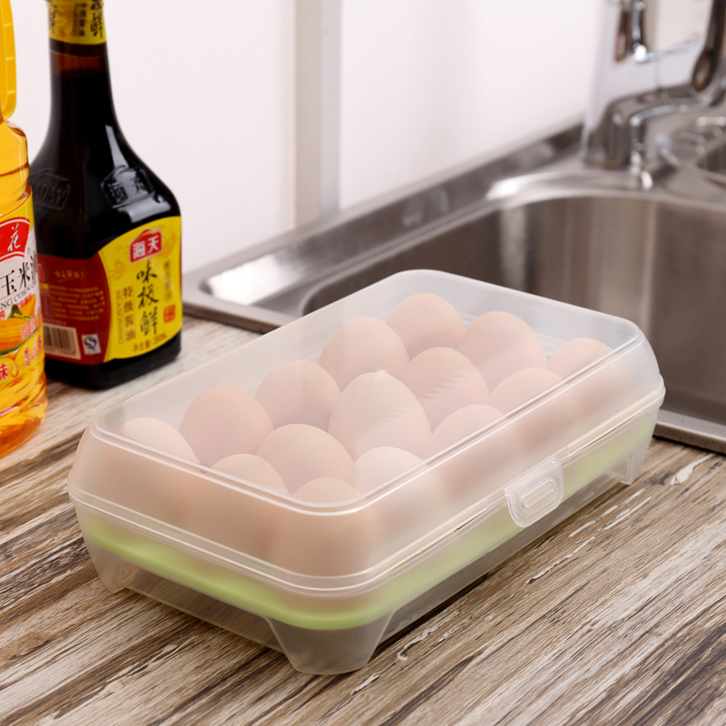 Plastic 15-compartment refrigerator shatterproof egg box anti-flavor crisper portable covered storage box household egg box