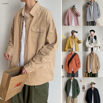 @ Fang Shao mens autumn Hong Kong style solid color simple long sleeve shirt male youth loose tooling Joker shirt jacket