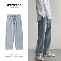 @ side less mens port wind 100 hitch-legged jeans mens straight cylinder loose trend pituality casual long pants