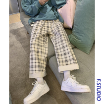 @ side less mens spring light core suede plaid pants male pituitary pants bf wind neutral 100 lap casual pants
