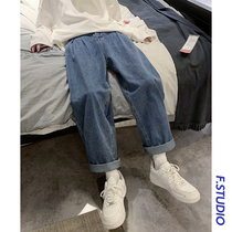 @ side less mens port wind spring loose straight drum jeans male trend retro trudgings neutral broadlegged old daddy pants