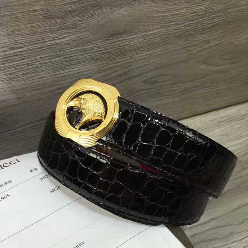 Stephen Belt Men's New Model Eagle Head Dial Men's First Layer Cowhide Crocodile Pattern Stainless Steel Buckle Belt 3.8