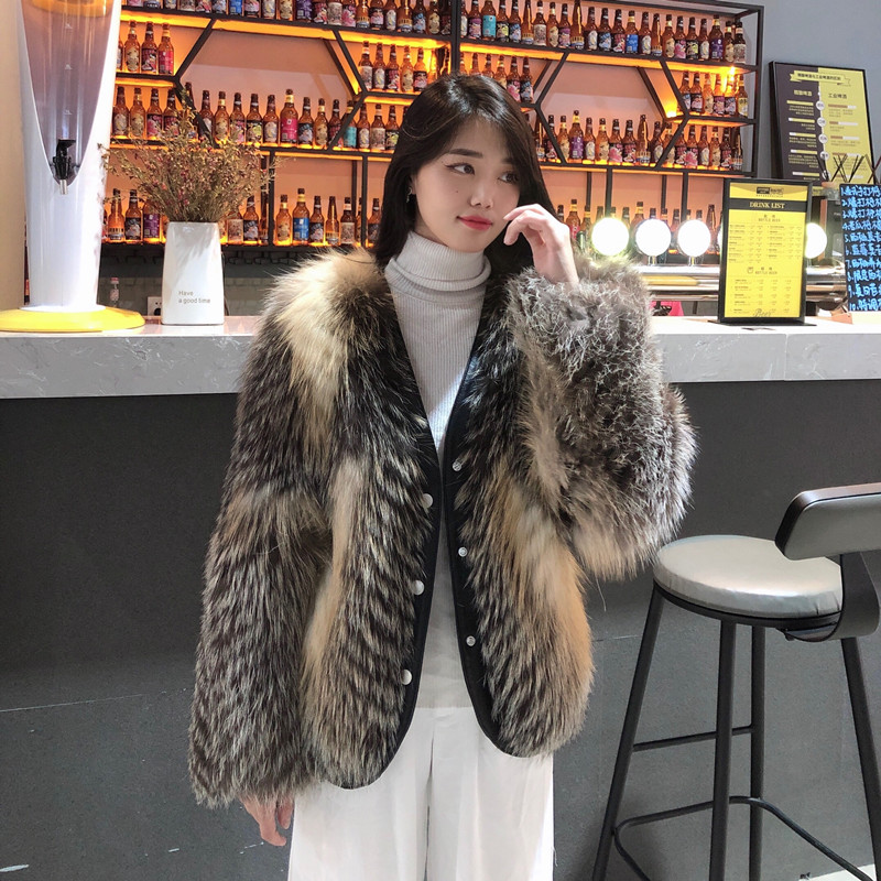 2021 winter new imported Finnish fox fur Golden Island fox clip leather craft short fur coat V-neck women