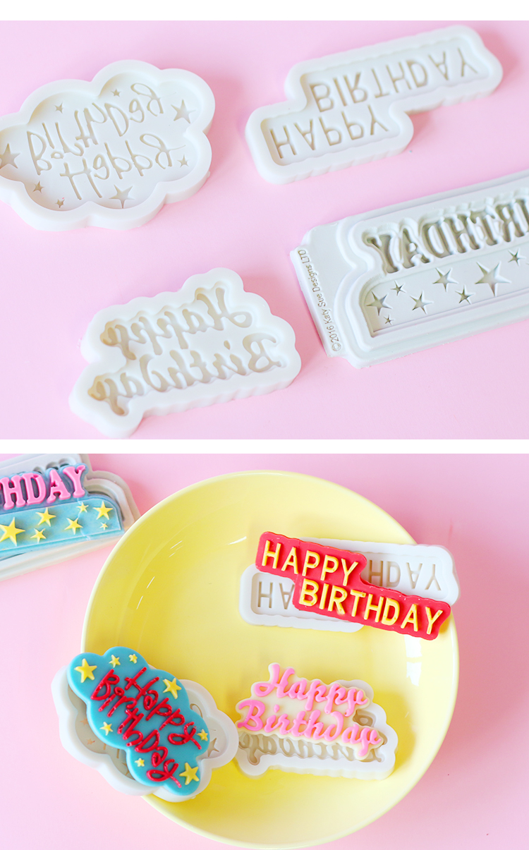 Tiếng Anh chúc mừng sinh nhật chúc mừng sinh nhật sô cô la fondant mousse bánh trang trí nến silicone khuôn - Tự làm khuôn nướng khuon banh khot
