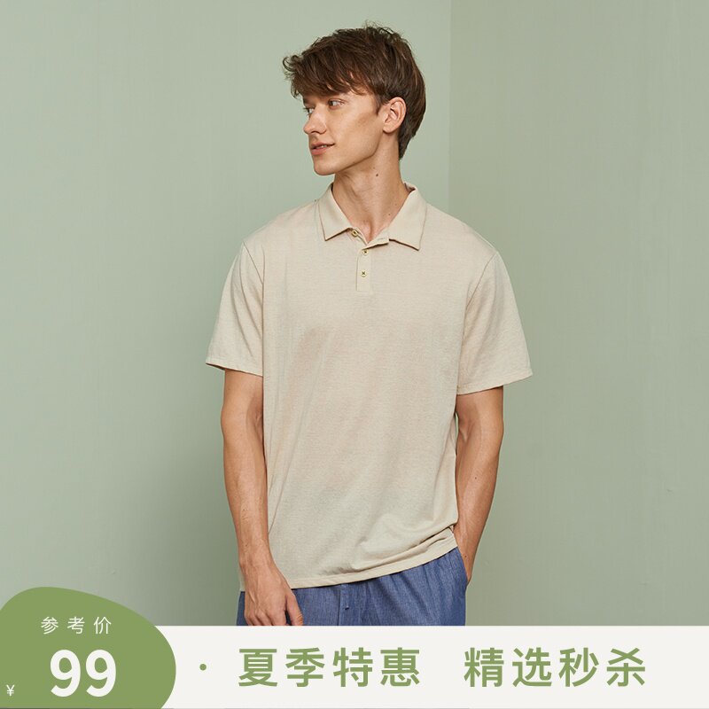 Duoduo coco spring and summer pajamas men's new lapel cotton loose casual short-sleeved tops home clothes can be worn outside