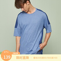 Doococo summer pyjamas for men splicing Coloured round collar loose elastic short sleeve cotton T-shirt blouses