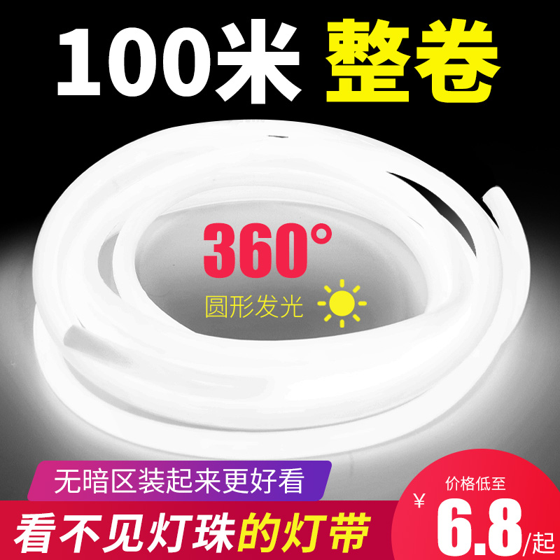 Super bright LED flexible light with strip round neon soft light tube white light advertising sign outdoor waterproof light strip 220V