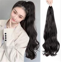 Real hair wig woman long curly hair large wavy tie-belt braid invisible and fluffy puffy natural horsetail