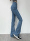 European and American retro elastic slim-fit bell-bottom pants, high-waisted, versatile, slimming, high-peach butt, slightly flared jeans, women's trousers