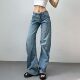 2025 new style staggered stitching twisted pleated low-waist scimitar jeans loose slimming wrinkled trousers stacked trousers
