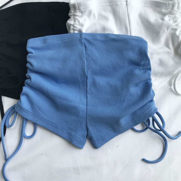 Châu Âu và Hoa Kỳ phụ nữ mới dây rút eo cao là sợi mỏng dệt kim cotton túi chặt hông quần short thể dục - Cộng với kích thước quần áo áo thun tay dài nữ