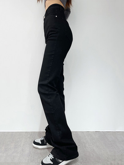 European and American retro elastic slim-fit bell-bottom pants, high-waisted, versatile, slimming, high-peach butt, slightly flared jeans, women's trousers