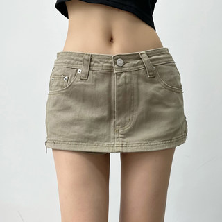 2025 New American Retro Simple Casual Low-Waist Denim Skirt with Side Zippers and Anti-Exposure for Women