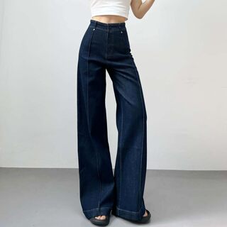 2026 New Style Ultra-High-Waisted Stitched Loose Straight-Leg Wide-Leg Jeans, Slimming, Versatile, Stretchy, Slightly Flared Long Pants for Women