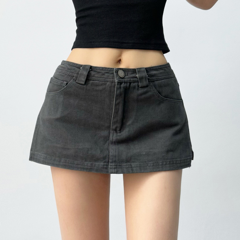 2025 New Vintage Washed Workwear Faux Two-Piece Denim Skirt Shorts with Side Slits Low-Waisted Short Skirt for Women 2025 New Vintage Washed Workwear Faux Two-Piece Denim Skirt Shorts with Side Slits Low-Waisted Short Skirt for Women