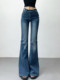 2025 new style mid-waist hip-raising high-waist stretch denim floor-length trousers washed and distressed fashionable long-leg boot-cut trousers