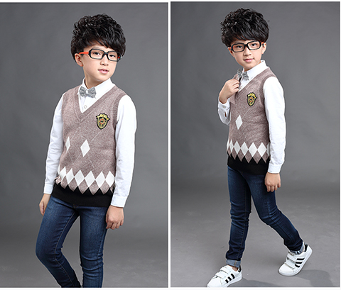 18 chàng trai áo len cổ chữ V trẻ em dệt kim cashmere len vest trẻ em áo len học sinh mùa xuân và mùa thu vest áo gile thu đông bé gái