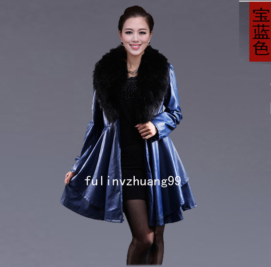 2018 Hained leather nữ da mỏng trong áo khoác dài áo khoác lông cáo lông cổ áo xuống áo da lộn zara