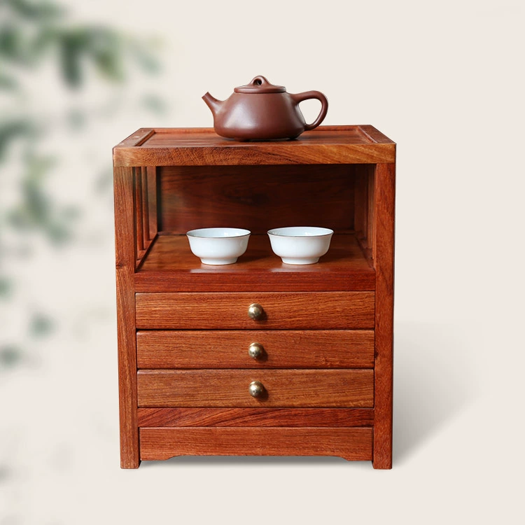 Giá trà bằng gỗ cẩm lai Miến Điện gỗ gụ ba bức vẽ tủ đựng trà tủ đựng trà bộ giá để đồ bàn ghế - Bàn trà