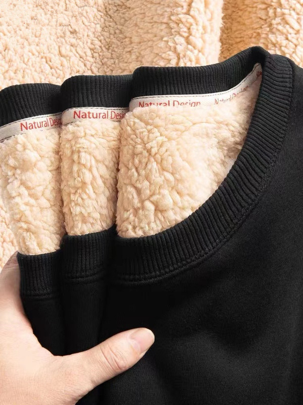 Fleece-Lined Thickened Sweatshirt for Men, Winter Warm Hoodless Top, 2025 New Model, Large Size Men's Lamb Fleece Jacket