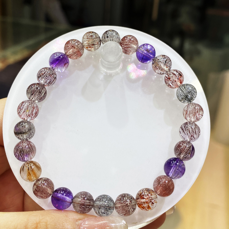 Updated on June 13Th: Flashing Fairy Super 35/46 Grade Natural Super Seven Crystal Bracelet with Lots of Biseki Flowers and Yellow Super