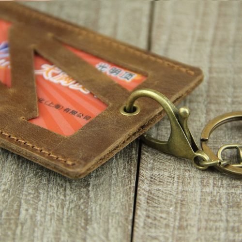 Ретро кожаный чехол для проездного и картхолдер ручной работы, брелок, воловья кожа