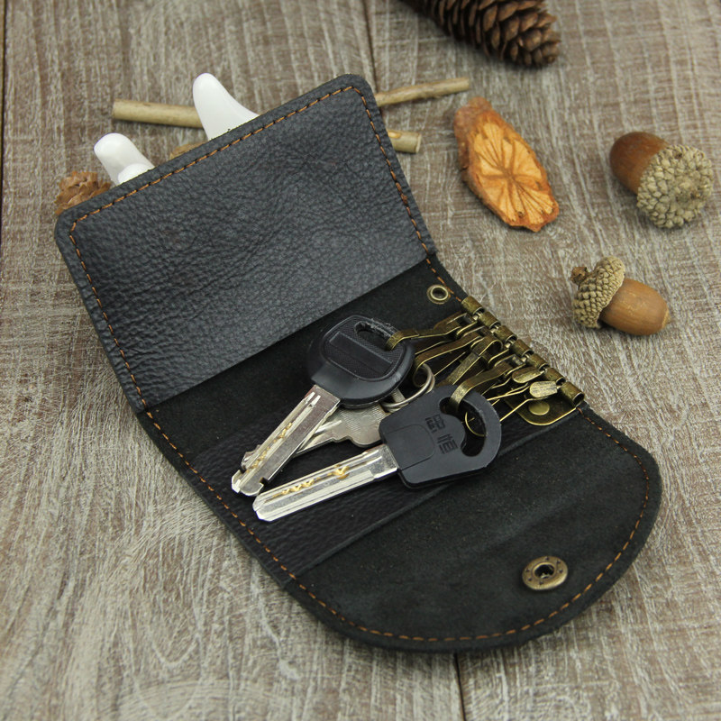 Old time handmade key bag large capacity Men's cowhide female card bag car multi-function key buckle can put change