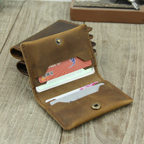 Handmade cowhide multi-card mini small card bag coin purse Crazy horse leather retro snap ID bag Drivers license bag