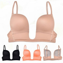  European and American temptation lace U-shaped deep V sexy breathable seamless glossy bamboo charcoal fiber underwear bra dress set