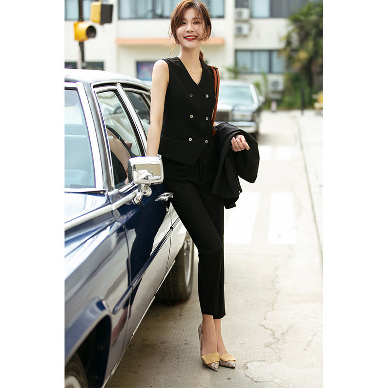 Diisshia2022 new black small suit jacket women's two-piece temperament thin commuter suit three-piece suit
