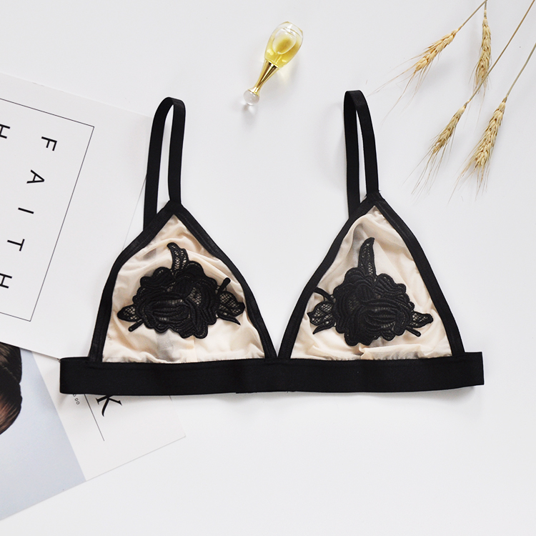 Châu Âu và Mỹ tam giác cup không có vòng thép bikini áo ngực thêu hoa cúc quan điểm gợi cảm phụ nữ đồ lót bikini đẹp