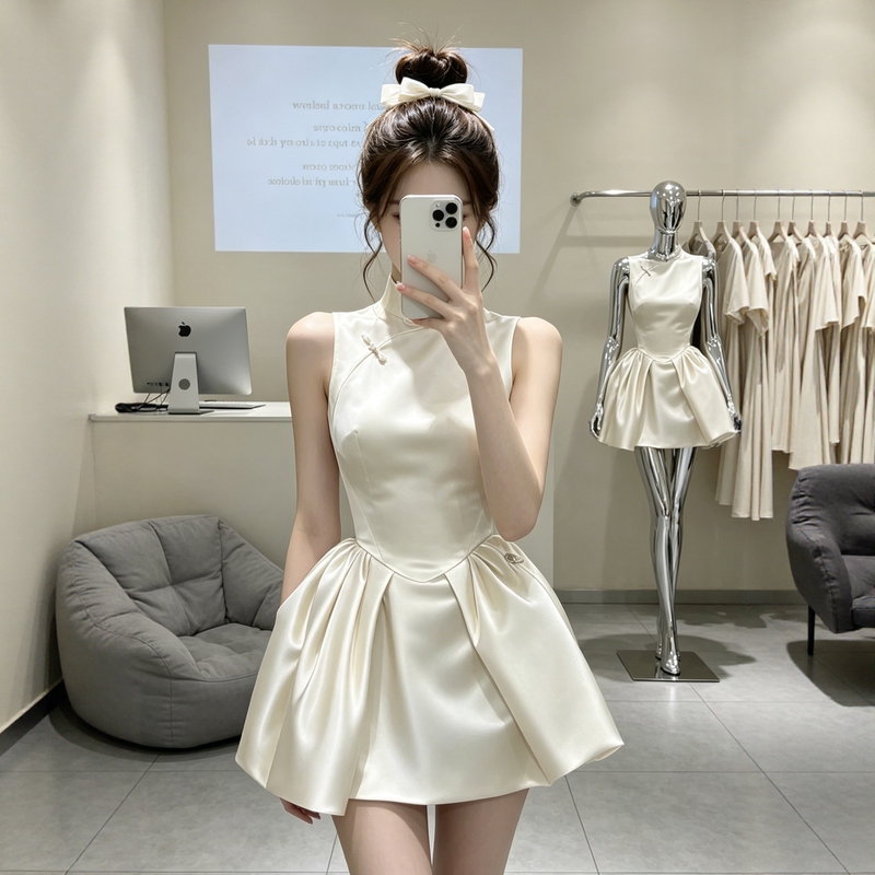 New Chinese-Style Stand-Up Collar Sleeveless Improved Cheongsam Dress for Women, Summer New Style, French-Style Elegant and High-End Waist-Cinching Short Skirt New Chinese-Style Stand-Up Collar Sleeveless Improved Cheongsam Dress for Women, Summer New Style, French-Style Elegant and High-End Waist-Cinching Short Skirt