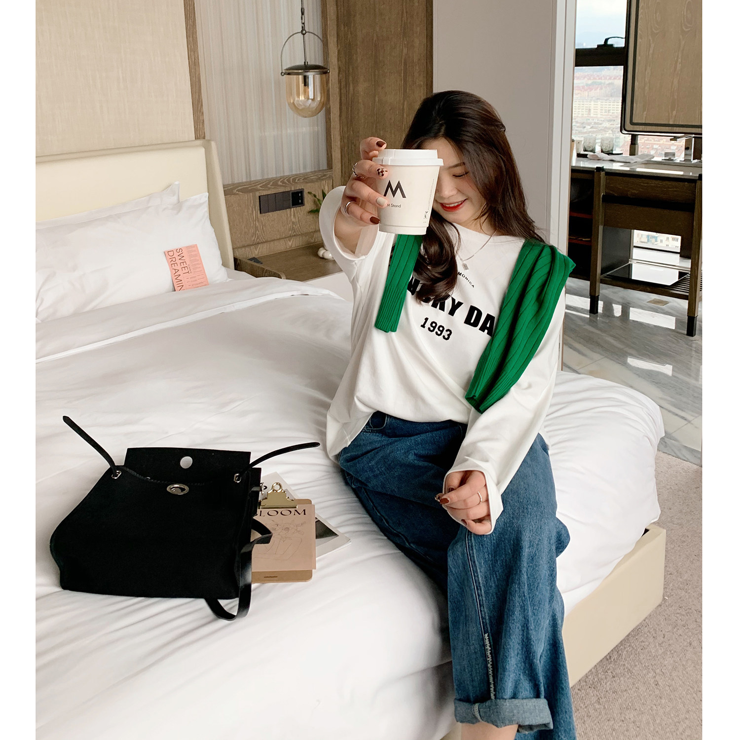 ALIN Customized large size women's clothing Fat mm Thin Covered Meat Blouse 200 Catty Early Spring New Loose White Long Sleeve T-shirt