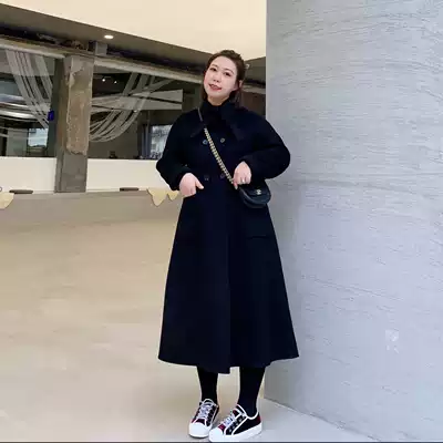 ALIN customized large size women's cashmere coat female fat mm medium and long version woolen coat waist double-sided woolen coat
