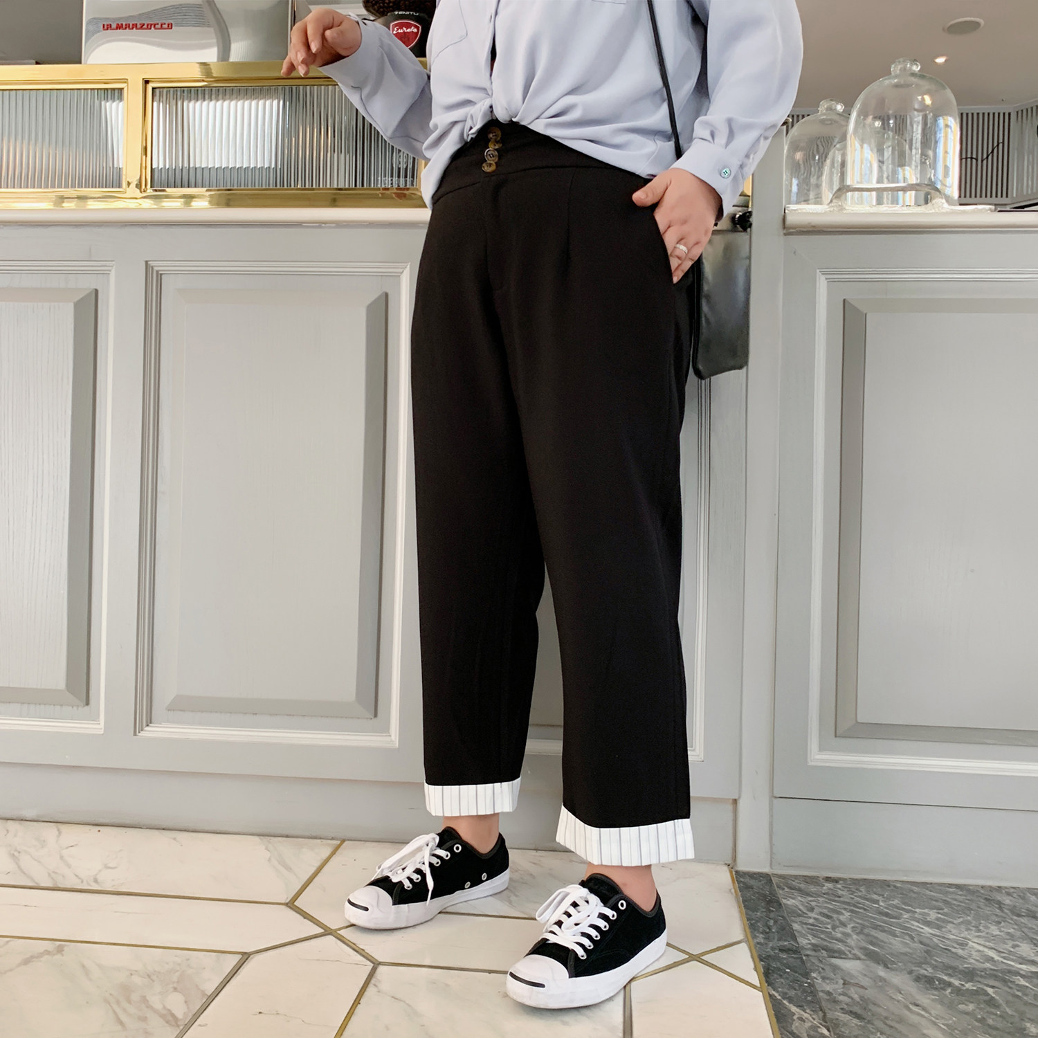 ALIN Custom large size size Fat mm large curl straight cylinder Loose Western Pants Woman 100 Hitch Slim Big Size Casual Long Pants