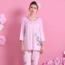 Fenteng đồ ngủ mùa xuân và mùa thu cotton lụa dài tay quần dài cổ tròn cardigan kích thước lớn phục vụ tại nhà có thể được mặc bên ngoài bộ đồ - Bên ngoài ăn mặc Bên ngoài ăn mặc