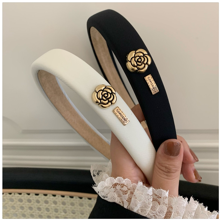 山茶花发箍~小香风复古法式vintage高颅顶海绵头箍黑色气质压发女详情7