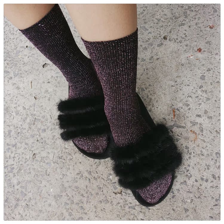 [Bà] vớ vàng và bạc dây vớ bạc hành tây lụa vàng vớ cotton lấp lánh ba thanh trong ống thể thao sọc phụ nữ vớ nữ